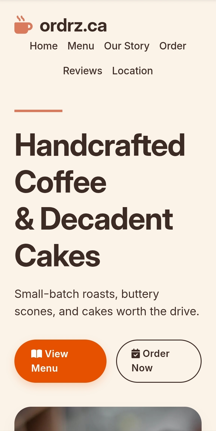 Coffee shop website screenshot